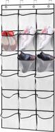 aooda shoe organizer over the door: extra large 18 mesh pockets hanging shoe rack for closet - white logo