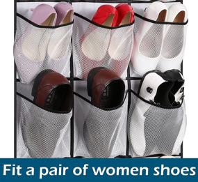 img 2 attached to AOODA Shoe Organizer Over The Door: Extra Large 18 Mesh Pockets Hanging Shoe Rack for Closet - White