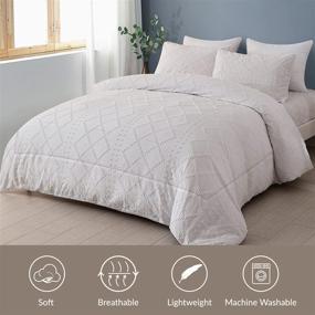 img 3 attached to 🌸 Queen Size White Boho Comforter Set – Tufted Jacquard Shabby Chic Comforter with Two Pillowcases – Soft Microfiber Bohemian Down Alternative Comforter Bedding Set – All Seasons 90"x90