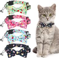 🐱 stylish and adjustable 4 pieces cat collars with safety buckle, removable bell bowtie and printed floral design for pet kitten cats puppy logo