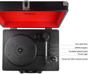 img 2 attached to 🎵 JOPOSTAR Винтажный виниловый проигрыватель в стиле портативного чемодана с Bluetooth-подключением, стереодинамиками, встроенными колонками, пулеуправляемый дискотором 3 скорости, гнездо для наушников, вход AUX, выход RCA - чёрный.