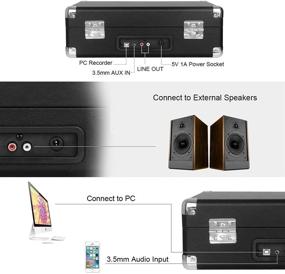 img 1 attached to 🎵 JOPOSTAR Винтажный виниловый проигрыватель в стиле портативного чемодана с Bluetooth-подключением, стереодинамиками, встроенными колонками, пулеуправляемый дискотором 3 скорости, гнездо для наушников, вход AUX, выход RCA - чёрный.