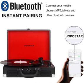 img 3 attached to 🎵 JOPOSTAR Винтажный виниловый проигрыватель в стиле портативного чемодана с Bluetooth-подключением, стереодинамиками, встроенными колонками, пулеуправляемый дискотором 3 скорости, гнездо для наушников, вход AUX, выход RCA - чёрный.