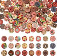 🌼 200 pieces vintage wooden buttons flower mixed color 2 holes round decorative painted wood buttons for diy sewing, crafts, room decorations, gifts - 20mm size logo