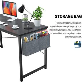 img 3 attached to 🖥️ Foxemart 55" Computer Desk: Modern Sturdy Office Desk with Storage Bag and Iron Hook for Home Office Workstation, Black