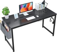 🖥️ foxemart 55" computer desk: modern sturdy office desk with storage bag and iron hook for home office workstation, black logo