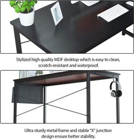 img 2 attached to 🖥️ Foxemart 55" Computer Desk: Modern Sturdy Office Desk with Storage Bag and Iron Hook for Home Office Workstation, Black