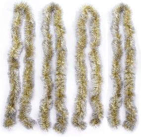 img 2 attached to 🎄 iPEGTOP 4-Pack 6.6ft Christmas Tinsel Twist Garland, Shiny Sparkly Party Decorations for Christmas Tree, Ceiling, and Hanging, 4 inch Wide with Silver Snowy Edge, Gold