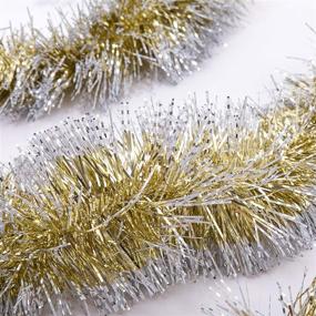 img 4 attached to 🎄 iPEGTOP 4-Pack 6.6ft Christmas Tinsel Twist Garland, Shiny Sparkly Party Decorations for Christmas Tree, Ceiling, and Hanging, 4 inch Wide with Silver Snowy Edge, Gold