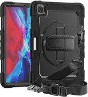 ipad pro 12.9 case 2020 with screen protector & pencil holder - blosomeet 3 layer heavy duty rugged shockproof protective case, 360 rotating stand & strap - ipad pro 12.9 inch 4th generation (black) logo