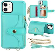 👜 lameeku crossbody wallet case for iphone 11 - mint green | credit card holder, leather zipper, shockproof cover logo