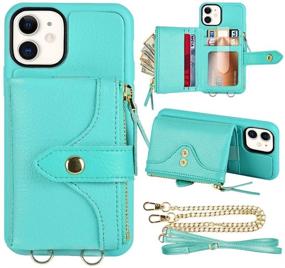 img 4 attached to 👜 LAMEEKU Crossbody Wallet Case for iPhone 11 - Mint Green | Credit Card Holder, Leather Zipper, Shockproof Cover