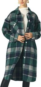 img 1 attached to CHARTOU Women's Plaid Midi Long Shacket Trench Coat in Lightweight Wool Blend, featuring a Spread Collar