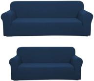 🛋️ yafa blue 2-piece sofa & loveseat slipcover with 4-way stretch - golden quality bedding for furniture protection and anti-slip foams logo