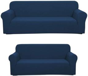 img 4 attached to 🛋️ YAFA Blue 2-Piece Sofa & Loveseat Slipcover with 4-Way Stretch - Golden Quality Bedding for Furniture Protection and Anti-Slip Foams