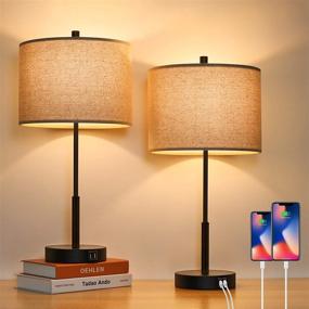 img 4 attached to Pair of 2 Touch Control Tall Table Lamps with 2 USB Ports, 3-Way Dimmable Modern Bedside Nightstand Lamps 22.5inch with Beige Fabric Shades for Bedroom Guestroom Living Room Hotel, Includes 2 LED Bulbs