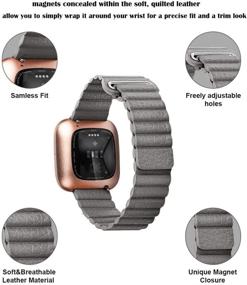 img 3 attached to 🔗 Adjustable Leather Band with Magnetic Replacement - Gray - Fitbit Versa/Versa 2/Versa Lite Bands for Women & Men - Accessories Strap