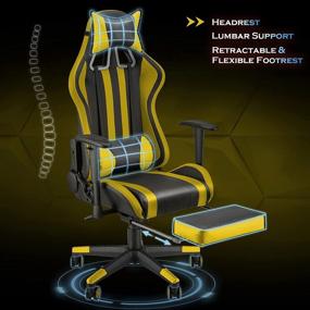 img 3 attached to Ergonomic Gaming Chair with Footrest - Racing Gamer Chair, Racer Style Computer Chair with Adjustable Headrest and Lumbar Pillow in Black/Yellow