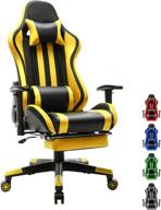 ergonomic gaming chair with footrest - racing gamer chair, racer style computer chair with adjustable headrest and lumbar pillow in black/yellow logo