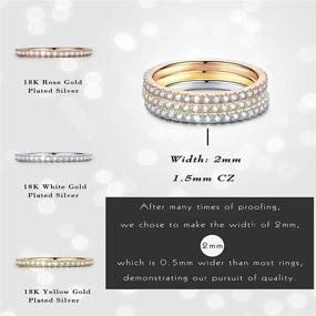 img 3 attached to Raneecoco 2mm 18K White Gold Plated 925 Sterling 💍 Silver CZ Eternity Band Wedding Stackable Rings for Women, Size 3-14