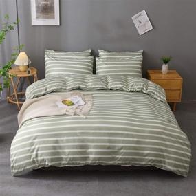 img 4 attached to 🛏️ M&M Eagle 3-Piece Green Stripe Duvet Cover Set: Zipper Closure, Luxury Microfiber Fabric, Queen Size - Hotel Quality Bedding (1 Duvet Cover, 2 Pillowcases)