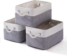 img 4 attached to AlphaHome Fabric Storage Bins: Foldable Linen Storage Baskets for Nursery, Closet, and Wardrobe - Set of 3 (Glaucous Gray and Off-White, Large)