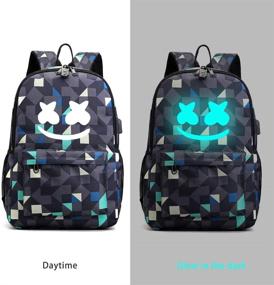 img 3 attached to Smile Luminous Backpack with USB Charging Port, Anti-theft Lock, Pencil Case, and Laptop Compartment - Perfect Unisex School Bookbag Daypack (Geometric Design)