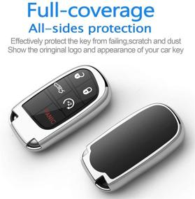 img 2 attached to 🔑 Silver Soft TPU Protection Key Case with Leather Keychain - Compatible with Jeep Grand Cherokee, Renegade, Chrysler 200, 300, Dodge RAM, Durango, Challenger, Journey, Dart, Fiat, Smart Key - Jeep Key Fob Cover