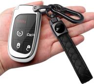 🔑 silver soft tpu protection key case with leather keychain - compatible with jeep grand cherokee, renegade, chrysler 200, 300, dodge ram, durango, challenger, journey, dart, fiat, smart key - jeep key fob cover logo