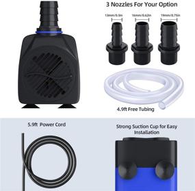 img 3 attached to 🌊 High-Lift Ultra Quiet Submersible Water Pump, Ohuhu 25W, 400GPH, Detachable Design, 1500L/H, 6.9ft Lift, 5.9ft Cord, 3 Nozzles for Aquarium, Fish Tank, Pond, Fountain, Statuary, Hydroponics