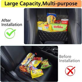 img 2 attached to 🚗 Car Seat Back Organizer - Handbag Holder with Large Capacity Storage Pocket Bag - Leather Barrier Between Two Seats