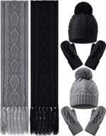 3-in-1 winter accessories set: women's knitted beanie hat, gloves, mittens, and tassel scarf - winter warmth logo