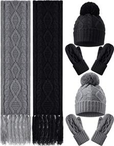 img 4 attached to 3-in-1 Winter Accessories Set: Women's Knitted Beanie Hat, Gloves, Mittens, and Tassel Scarf - Winter Warmth