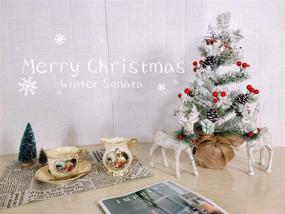 img 2 attached to 🎄 iPEGTOP 18 inch Artificial Snowy Tabletop Christmas Tree: Birds, Pine Cones, Red Berries, Snowflakes, Desktop Small Tree in Burlap Base