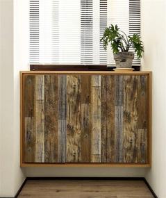 img 2 attached to 🔖 HaokHome Brown Vinyl Self Adhesive Decorative Peel and Stick Wood Plank Wallpaper Shiplap 17.7in x 9.8ft 92048-2