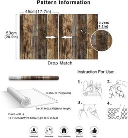 img 1 attached to 🔖 HaokHome Brown Vinyl Self Adhesive Decorative Peel and Stick Wood Plank Wallpaper Shiplap 17.7in x 9.8ft 92048-2