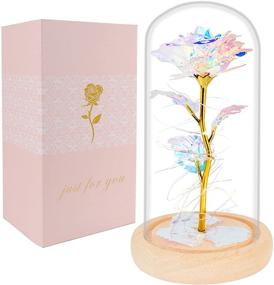 img 4 attached to 🌹 Christmas Rose Gifts for Women: Vibrant Galaxy Rose Rainbow Flower in Glass Dome with LED Light - Perfect Gift Ideas for Her on Valentine's and Mother's Day, Birthday, or any Special Occasion!