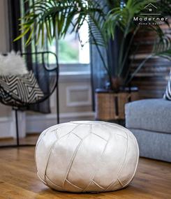 img 3 attached to 🪑 Contemporary Faux Leather Pouf Ottoman - Unstuffed Moroccan Footstool with Storage Solution, Floor Footrest Cushion - Natural White Color (Ivory, 23x11)