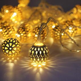 img 4 attached to 🌟 16ft LED Battery Powered Moroccan Lights String with Timer - Indoor String Lights with 40 Golden Decorative Globes for Indoor and Outdoor - Bright Warm Light