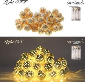 img 2 attached to 🌟 16ft LED Battery Powered Moroccan Lights String with Timer - Indoor String Lights with 40 Golden Decorative Globes for Indoor and Outdoor - Bright Warm Light