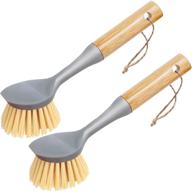 🧹 bamboo handled dish brush with built-in scraper for effective kitchen cleaning - pack of 2 logo