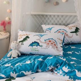 img 2 attached to 🦖 Merryfeel Kids Dinosaur Duvet Cover Set - 100% Cotton Dinosaur Print Bedding for Full-sized Beds