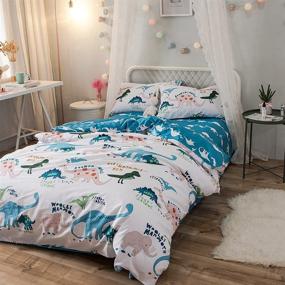 img 1 attached to 🦖 Merryfeel Kids Dinosaur Duvet Cover Set - 100% Cotton Dinosaur Print Bedding for Full-sized Beds