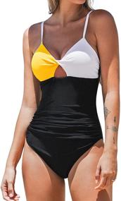 img 4 attached to 👙 CUPSHE Colorblock Twist Cutout One Piece Swimsuit - Yellow, White, and Black for Women