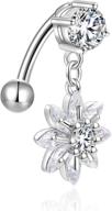 💎 candyfancy dangle flower cz 14g navel ring: stylish surgical steel belly piercing jewelry with reverse belly button design logo