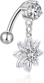 img 4 attached to 💎 Candyfancy Dangle Flower CZ 14G Navel Ring: Stylish Surgical Steel Belly Piercing Jewelry with Reverse Belly Button Design