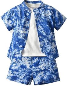 img 4 attached to 🌺 Stylish Hawaiian Boys' Clothing Sets by Cromoncent: Button Clothes Outfit