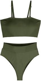 img 3 attached to 👙 CutieFox Women's Bandeau Bikini with Removable Straps and High Waist Bottoms - Trendy 2-Piece Swimwear