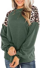 img 4 attached to 🐆 Leopard Print Long Sleeve Shirts for Women - Casual Fall Crewneck Color Block Tops & Sweatshirts