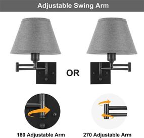 img 3 attached to 🔌 TRLIFE Dimmable Wall Sconce Plug in Set – Swing Arm Wall Lights with Switch, 9.4" Grey Fabric Lampshade (LED Bulbs Included)